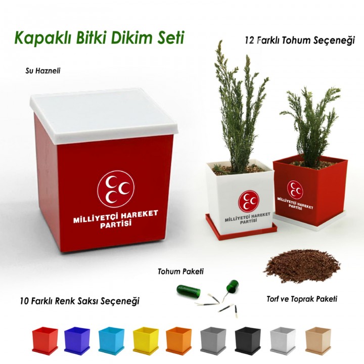 MHP Logolu Kapaklı Kare Bitki Dikim Seti